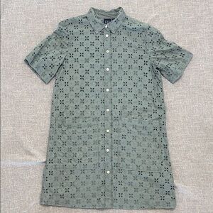 GAP Green Eyelet Button-Up Dress